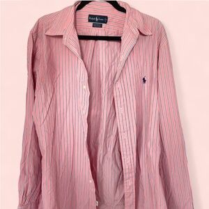 Ralph Lauren Pink and Blue Striped Men's Shirt